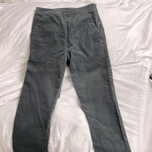 Prairie Underground slate gray-blue corduroy high waisted pants. Side zipper.